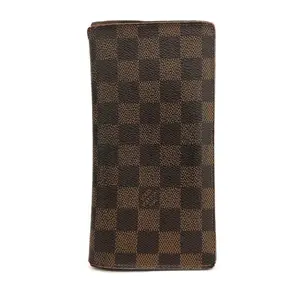 Pre-owned Louis Vuitton canvas Small Leather Goods EGA Damier Porte feiulle Brazza Long Wallet Purse Brown/3CA1367 TS2151