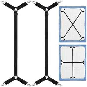 Bed Sheet Fasteners Straps Adjustable Bed Sheet Holder Bands with Sheet Clips for Bedding Stays Bedsheet Tie Downs, Set of 2