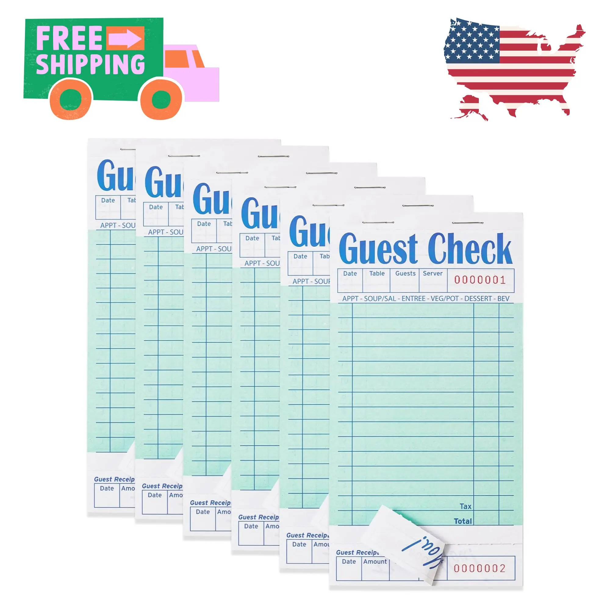 6 Pack Guest Check Books for Servers, Waiter Checkbook, 50 Sheets/Pack