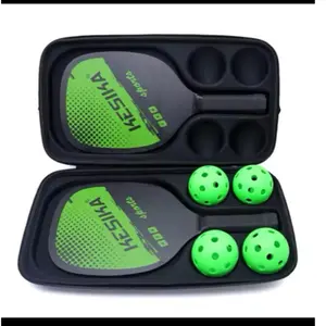 Green Pickleball Set with 4 Balls and 2 Paddles in a Portable Case for Outdoor Play