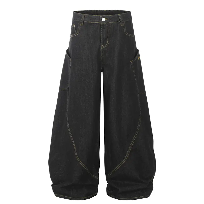 Inflation Men's Vintage Fabric Embroidered Edge Denim Pants - 2000s Retro, Oversize High-Waisted, Large Pocket, Plain, Stylish, Tall-Fit Casual & Street Style Spring Outfit