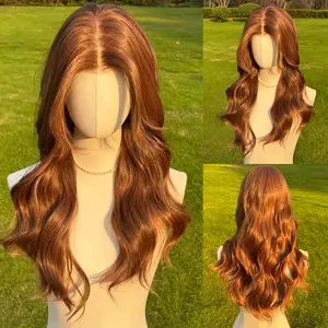 SMILCO 26Inch Brown Low Density Pre Cut Pre Plucked 13*6 Free Part Long Curly Layer Cutted Glueless Natural Hairline 100% Futura Fiber Synthetic Lace Front Wig Newstyle 2.0 SM9412B