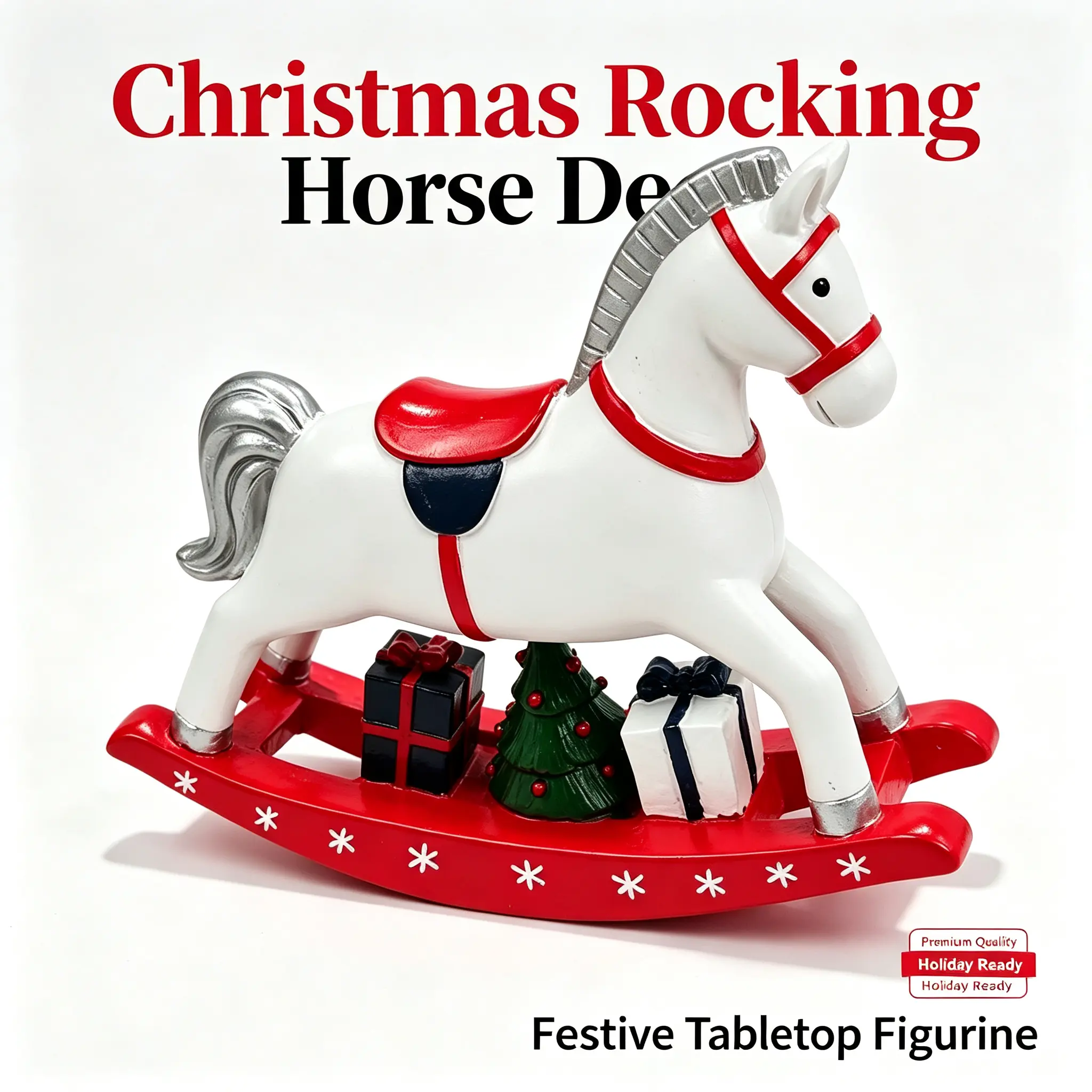 Vintage Christmas Rocking Horse Resin Figurine, Festive Tabletop Ornament for Shelf Mantel Home Holiday Decor