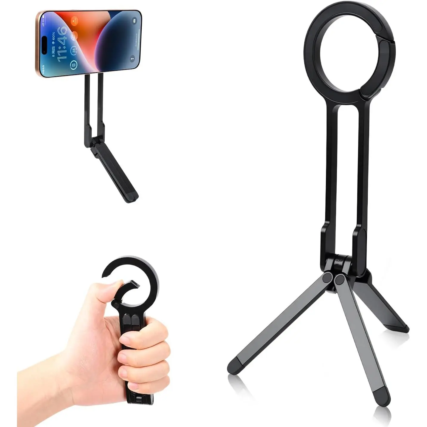 Aluminium Alloy Magnetic Tripod Stand - Adjustable Pocket-Size Folding Secure Mount with Swivel Grip for iPhone/Android Smartphones, Travel Vlogging & Sports Outdoor Fitness Accessory, Portable