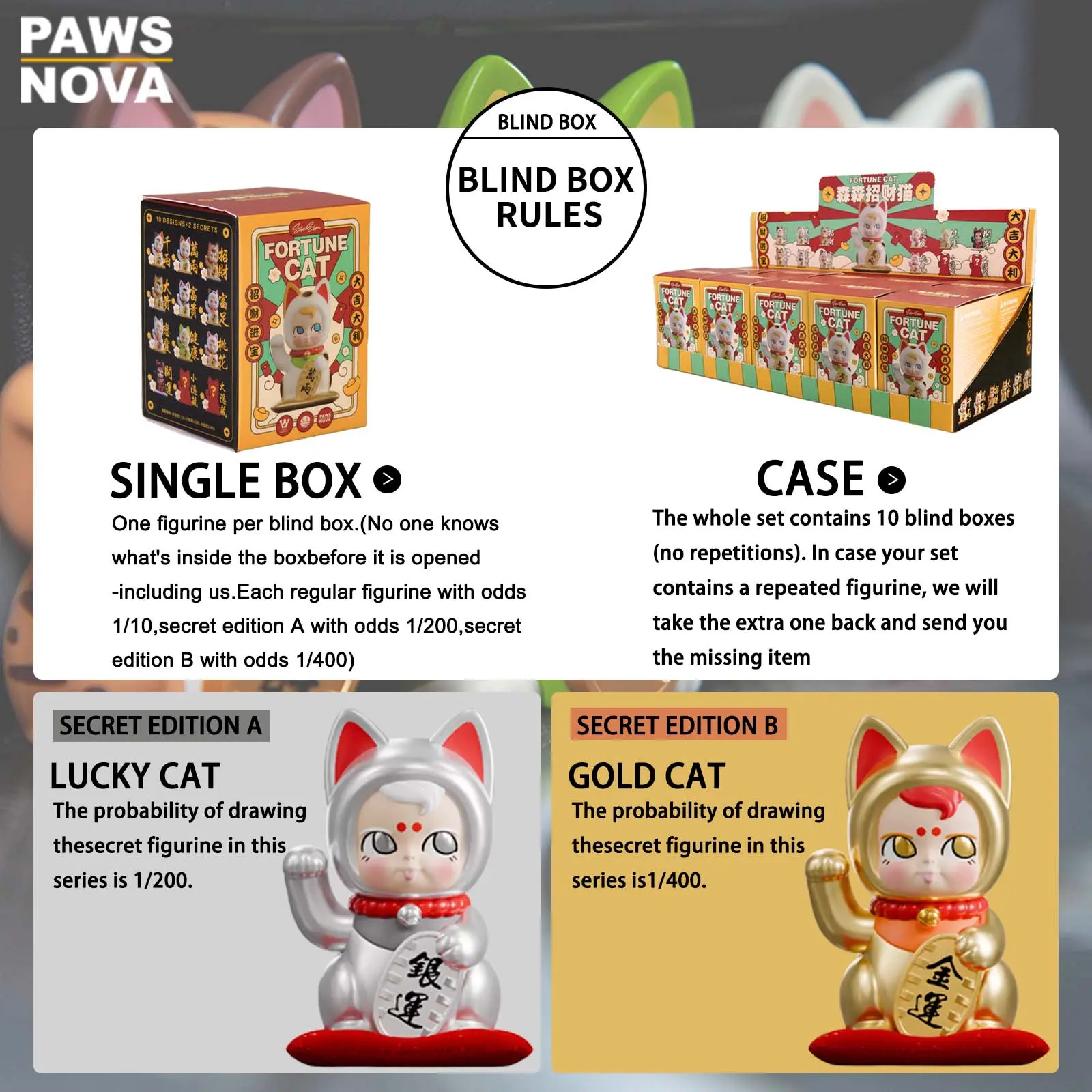 PAWSNOVA SAM SAM Fortune Cat 1.0 Blind Box Toy – Collectible