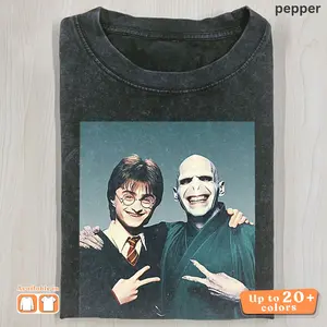 Retro Funny Harry and Voldemort Selfie Graphic Tee, Vintage Unhinged Movie Meme Shirt, Unisex Streetwear, Menswear & Womenswear Classic Cotton