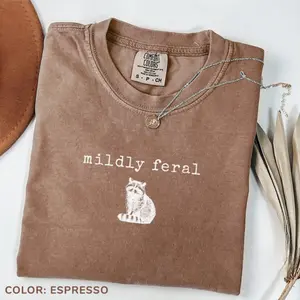 Comfort Colors Mildly Feral T-Shirt, Funny Raccoon T-Shirt, Sarcastic Tee, Trendy T-Shirt, Vintage Graphic TShirt, Funny Gift for Women