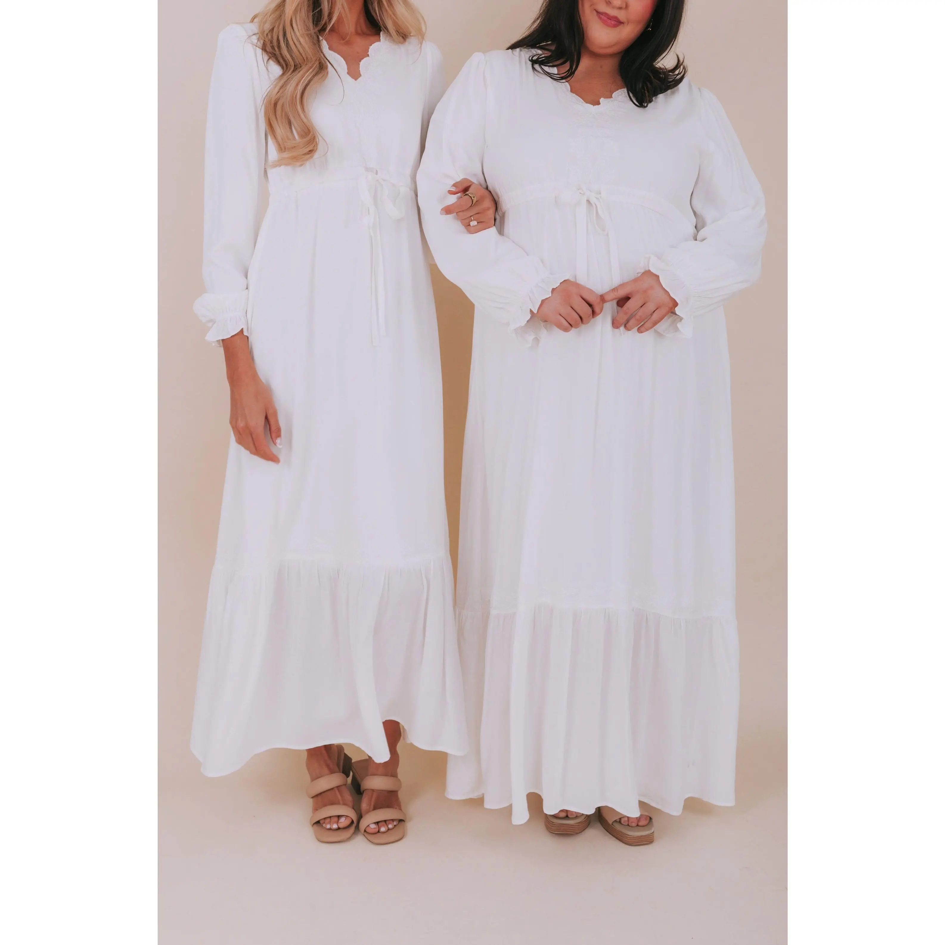 EXCLUSIVE - The White: Watson - Long Sleeve V Neck Autumn Dress with Floral Lace Embroidery & Drawstring Waistband XXS-6XL