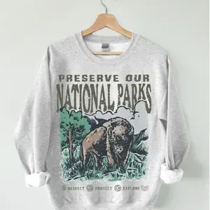 90s Protect National Parks Sweatshirt, Bison Shirt, Granola Girl Respect the Local Wildlife Unisex Sweatshirt Wanderlust Shirt