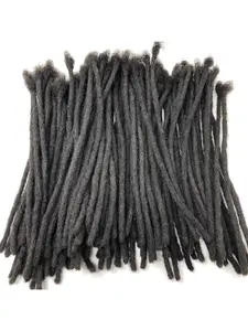 100 Strands Per Pack Unisex Human Hair Dreadlocks, Natural Black Dyeable Bleachable Handmade Loc Extensions, 0.6 Inch Thickness 4-12 Inch Permanent Daily Wear Hair Extensions