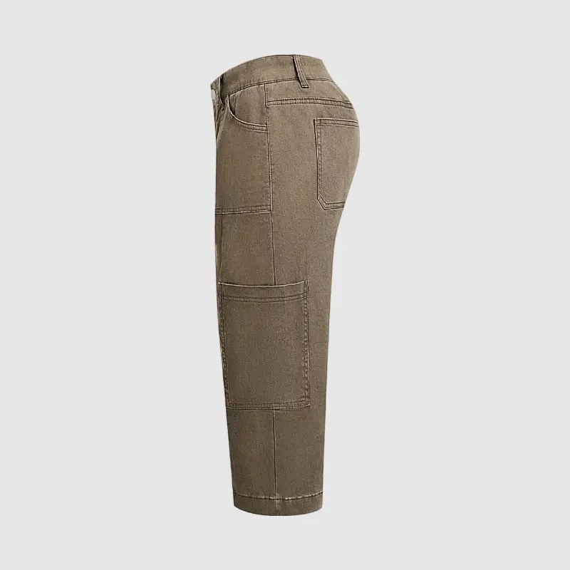 Flamingals Patch Pocket Seam Front Mid Rise Straight Leg Capri Pants Womenswear Stretchy 18.9" Inseam Flamingals Patch Pocket Seam Front Mid Rise Straight Leg Capri Pants Womenswear Stretchy 18.9" Inseam