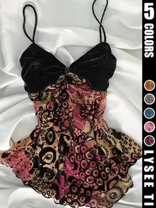 Y2K 2000s Vintage Style Sexy Print Colorblock Spaghetti Strap Top, Trendy Small Batch Hot Girl Design, Fashionable Women's Clothing