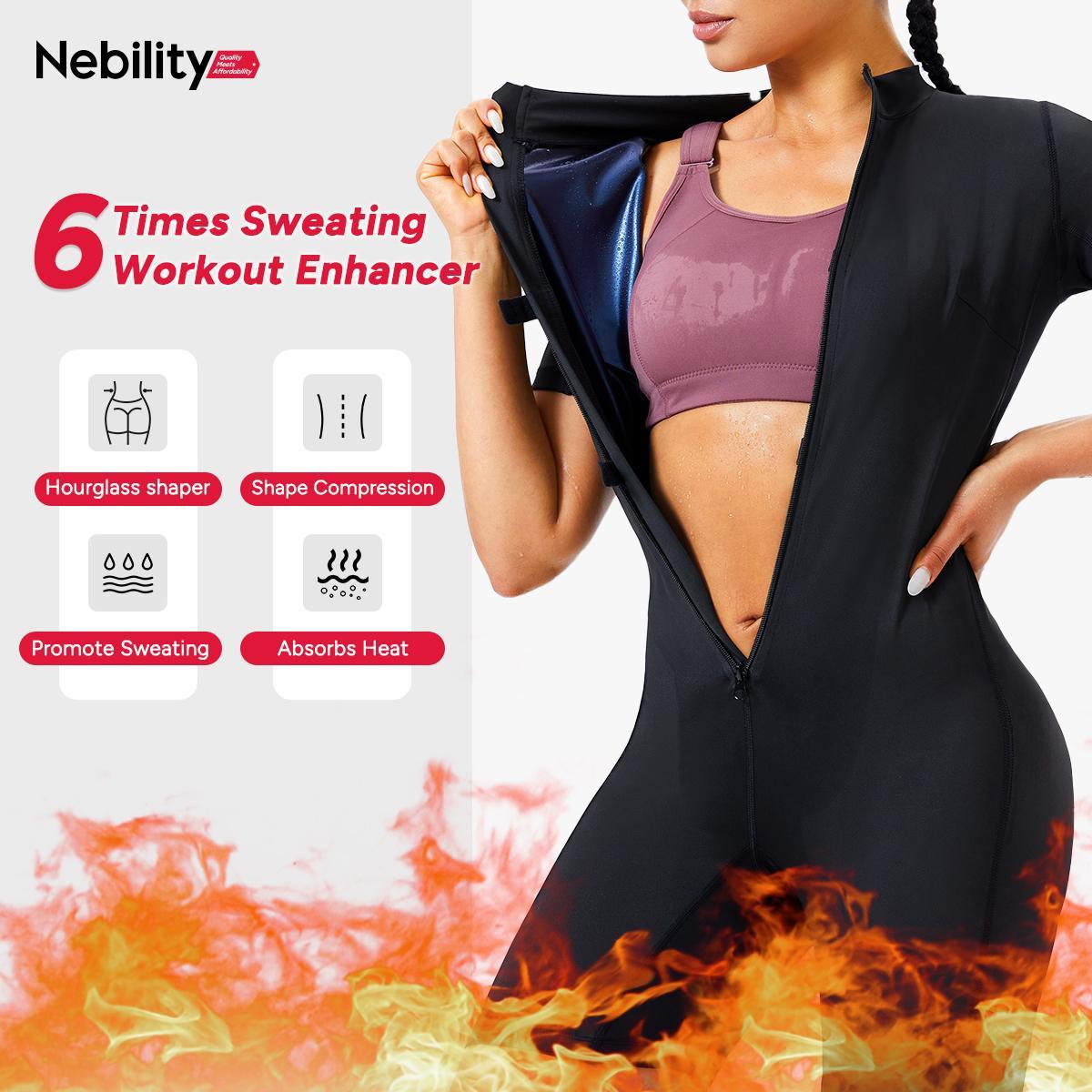 Nebility Women's Full Body Sauna Suit Long-Sleeved Jumpsuit with Waist Trainers for Sweating Profusely - Stylish Activewear & Sports Outfits Workout Gym Clothing Workout Apparel