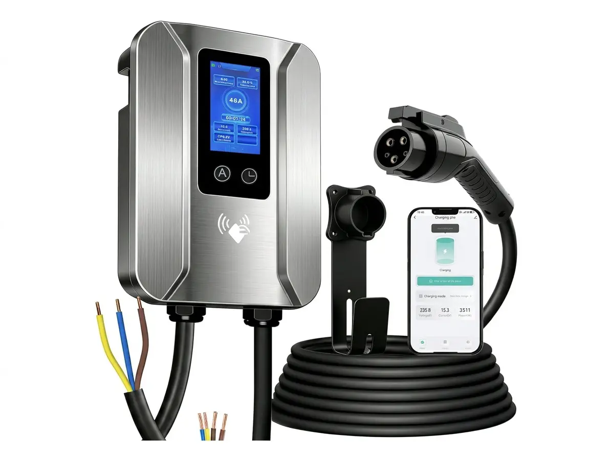 Level 2 J1772 Hardwired EV Charger, 48 A 240V Home Charging Station with RFID Access, WiFi App Control, 25FT Cable for Indoor-Outdoor Fast Charging