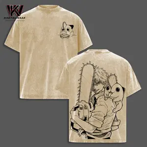 Denji & Pochita Shirt - Chainsaw Man Anime Graphic Tee Oversized Acid Washed Soft Cotton Men Shirts Anime Streetwear Casual Clothes Men Gift for Anime Fans Chainsaw Man Merch