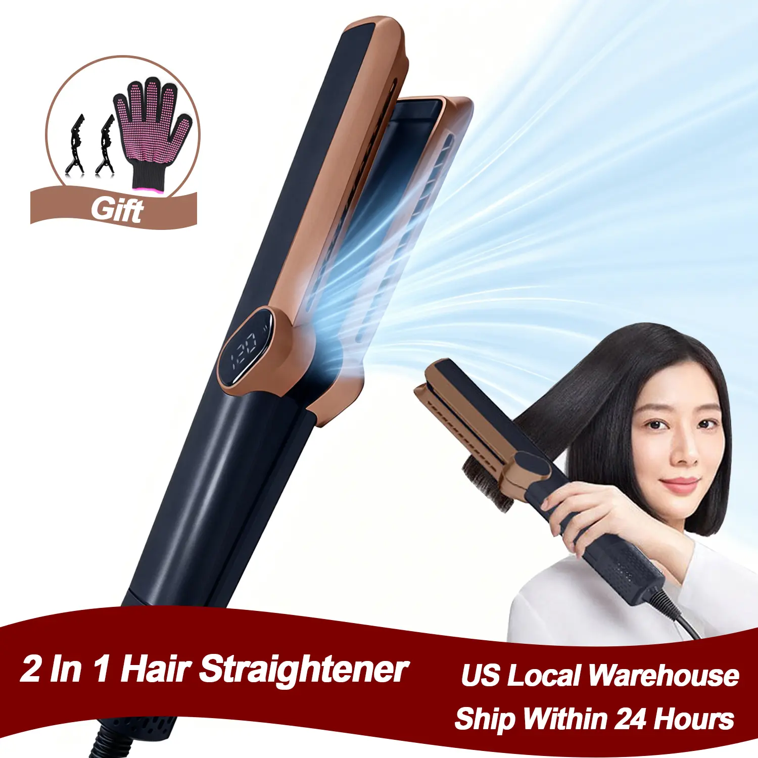 1pc Air Hair Straightener, 2 In 1 Hair Straightener & Hair Dryer, Mutifuctional Women's Hair Beauty Tools, Hair Blower with Hot Air and Cold Air, Home Use Personal Blower Dryer with Straightening Iron, Straighten Hair from Wet to Dry
