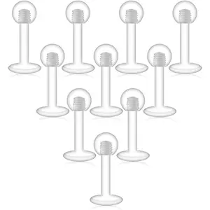 16pcs 16G Clear Acrylic Bioflex Cartilage Earrings-Tragus Retainer, Lip Rings, Nose Studs, Labret, Ear Helix-Clear 6mm/8mm/10mm/12mm