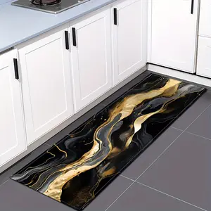 1pc Black Golden Texture Marble Entrance Mat Kitchen Absorbent Long Floor Mat Home Bathroom Toilet Non-Slip Foot Mat Bedroom Sofa Carpet