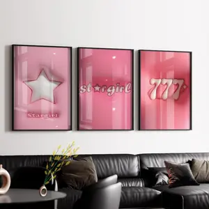 Trendy Pink Stargirl Wall Art Poster Set of 3 3d