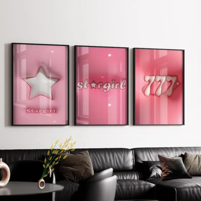 Trendy Pink Stargirl Wall Art Poster Set of 3 3d