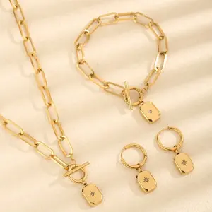 Golden North Star Huggie Charm Earrings