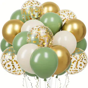 51pcs, Sage Green Golden Confetti Balloon Set -12 Inches - Perfect for Birthdays, Weddings, Graduation Ceremonies, And Eucalyptus Party Decorations