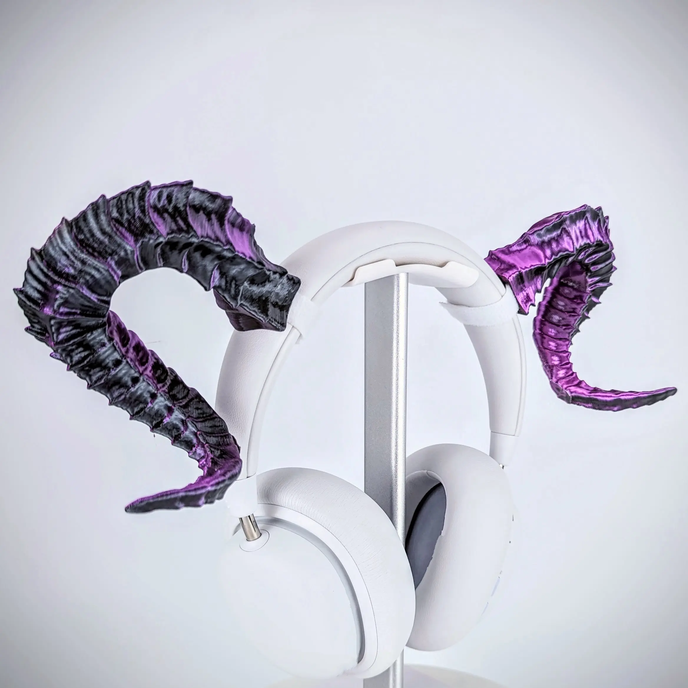 Tiefling Curved Ram Horns | PC Gaming Headset Attachment Accessory