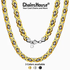 【Fathersdaygift】ChainsHouse Flat Byzantine Link Necklace Summervibe Wide 6、8、10mm  (18-30") Chain for Women & Men Stainless Steel in Steel, Steel/Black & Steel/Golden, Multi-Layer Wear with Gift Box Included CHN18307