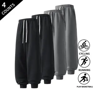 4-Pack Men’s Solid Straight-Leg Pants with Drawstring Elastic Waist, Casual Loungewear