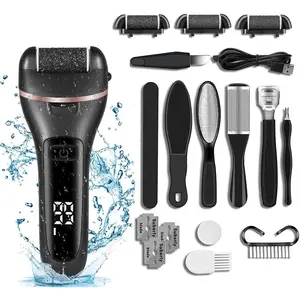 Electric Callus Remover and Foot polisher-Rechargeable-waterproof-10pieces Pedicure Set. (Black)