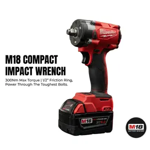 Milwaukee M18 FIW212 1/2 inch Stubby Impact Wrench for Brake Jobs and Under-Chassis Maintenance 221 ft-lbs (300Nm) Torque with 5-Inch Body for Professional Automotive Mechanic Service heavy-duty task repair cordless speed tool power friction ring boot Set