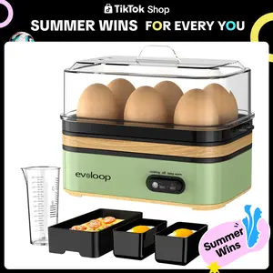 EVOLOOP Rapid Egg Steamer - 6-Egg Capacity, BPA-Free Stainless Steel with Clear Tritan Lid, 400W Electric Egg Cooker for Hard Boiled, Poached, Scrambled, or Omelette, Includes Measurement Cup & 2 Poaching Trays, Auto Shut Off