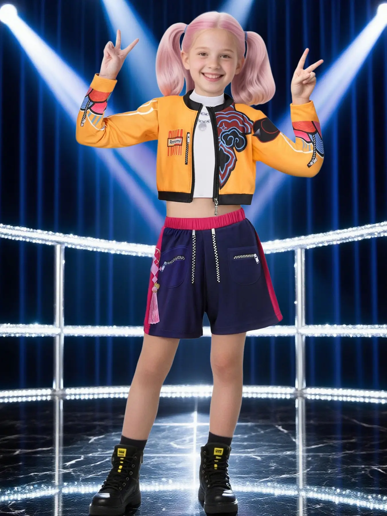 K-Pop Rumi Girls' Costume Set, Halloween Role Play for Teen Girls, Trendy Character-Based Crop Top, All Seasons Wear