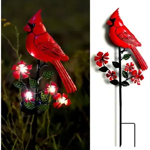 Cardinal Decor Garden Stake,Solar Metal Red Cardinal, Cardinal Bird Figurine Lights with Powered LED Garden Outdoor Decor for Balcony, Yard, Lawn, Pathway, Walkway