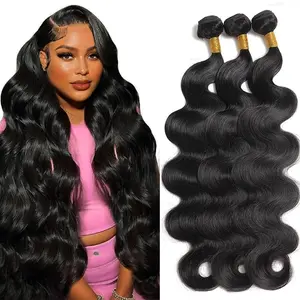Asakiss Hair Body Wave Bundles Human Hair 100% Unprocessed Brazilian Virgin Hair Body Wave Straight Bundles Human Hair Quick Weave Extensions Natural Black Brazilian Virgin Hair Bundles Hair Extensions Real Human Hair
