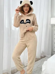 Women's Thickened Warm Sleepwear Set, Cute Hooded Pajamas with Ears Design, Soft & Cozy Two-Piece for Fall Winter Seasons