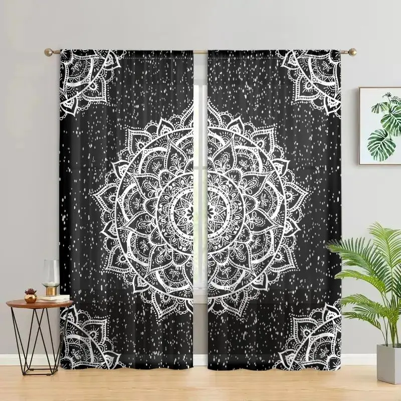 Mandala Pattern Door Curtain, 2 Counts/set Boho Style Door Curtain, Home Decorative Curtain for Living Room Bedroom Kitchen Study Room