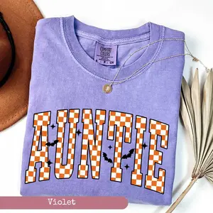 Comfort Colors, Checkered Halloween Auntie Shirt, Auntie Shirt, Halloween Aunt Gift, Halloween Shirt, Gift for Aunt, Autumn Shirt, Fall Tee Cotton Fabric