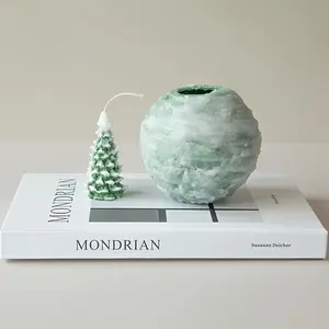 Novel Spiral Hollow Sphere Candle Set - Beige & Blue Rotating Burning Candles for Home Decor, Calming Home Fragrance, Cool Aesthetic Gift for Housewarming