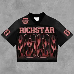 Vintage Rich Star No 69 Graphics Blokecore Blokette V-Neck T-Shirt (Pink Edition) Football V-Neck Retro Summer Trendy Baseball Jersey Shirt Gift For Him Gift For Her Birthday, Baseball Jersey Outfit, AOP Merch, Outfit for Baseball Shirt Fan
