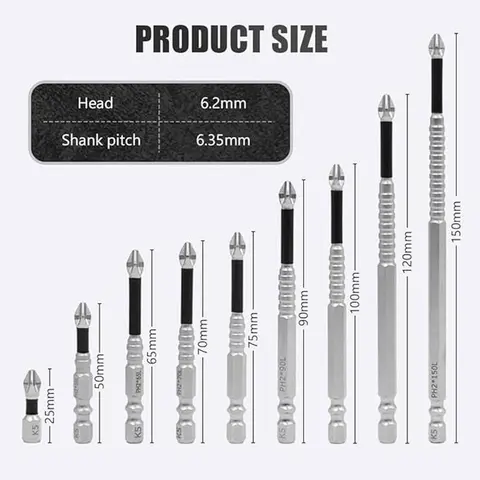 Impact-Resistant and Non-Slip Bit,Impact Driver Bit Set,Titanium Alloy Impact Non-Slip Cross Head,High Magnetic Screwdriver Drill Bit