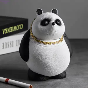 Cute Cartoon Panda Ashtray with Lid, Anti-Ash Scatter Design, Stylish Unique Desktop Accessory, Cool Home Living Room Room Accessory, Ideal Gift for Animal Lovers, Accessories, Room Accessories