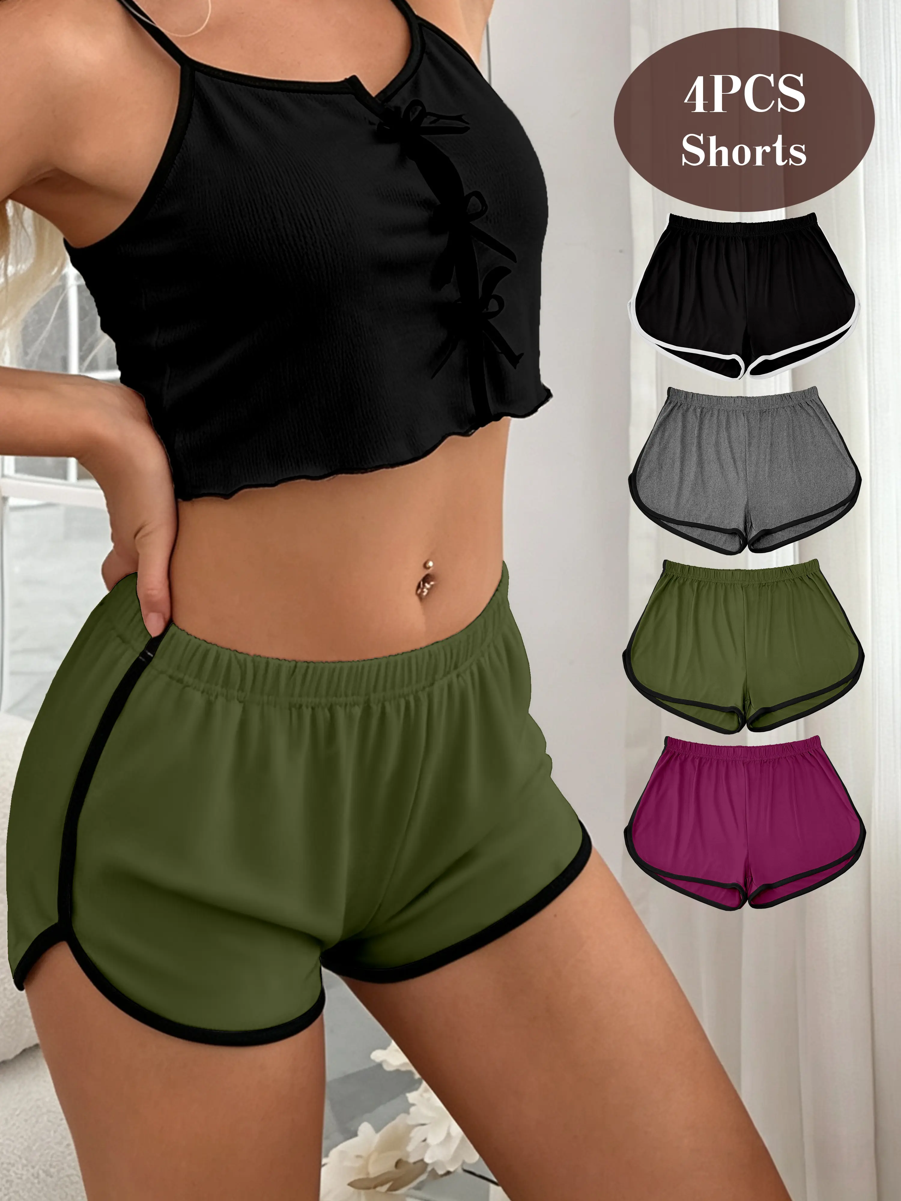 Plus size- Plus size- 4 Counts of Women's Sexy Classic Shorts, Sleep Pants for Women, Night Bottoms