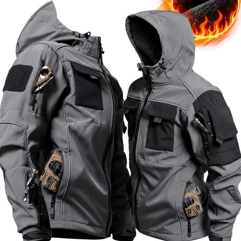 HOMUG Men's Hooded Work Jacket, Waterproof & Windproof Outdoor Workwear Coat, Durable Multi-Pocket Utility Jacket for Construction, Outdoor Work, Fall & Winter