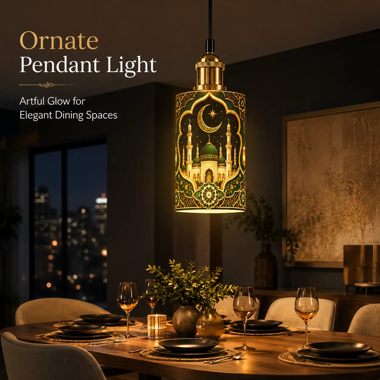CXTVOVZSSY Elaborate Mosque PLA Pendant Light, Eco Biodegradable Lampshade, Hardwired Ceiling Mount, No Switch, Vintage Oriental Hanging Lamp for Dining Room, Kitchen, Cafe, Backyard, Bedroom Decor, Gift