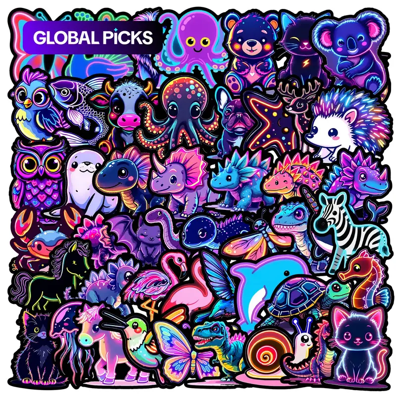 50pcs Neon Animal Graffiti Series Stickers Includes Sticker for Scrapbooks, Diaries, Laptops & Water Bottles, Gifts for Car Decoration, Truck Decals #GLOBAL PICKS