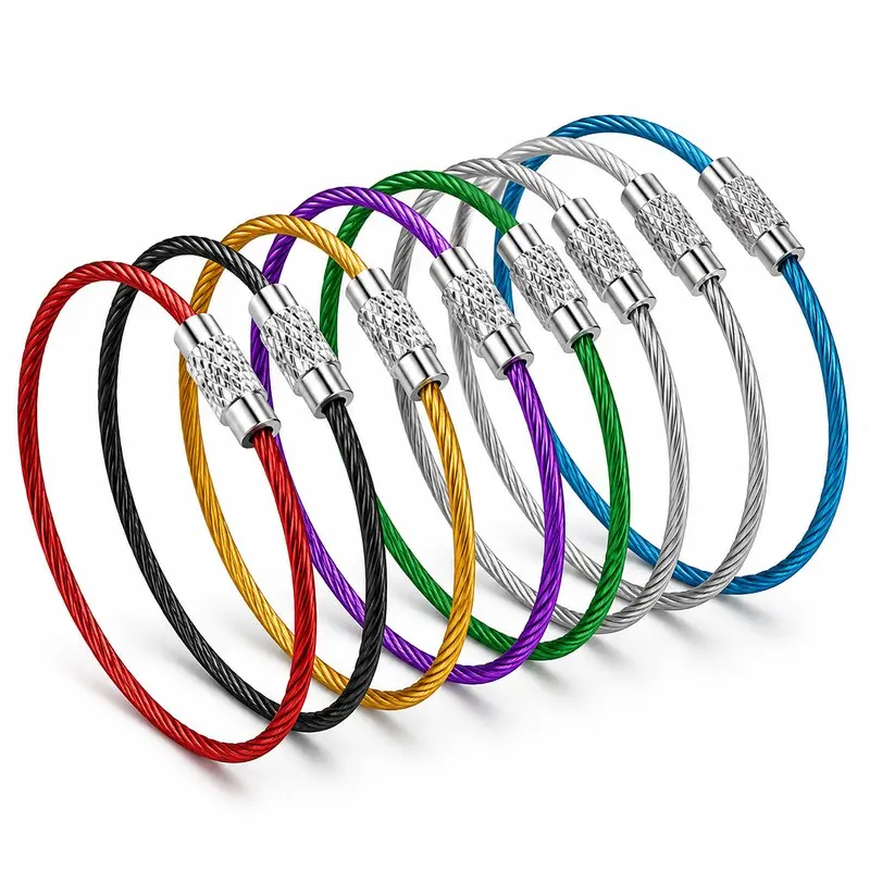 Stainless Steel Wire Key Cable Screw Lock Keychain Wire Loop Multicolor Heavy Duty Wire Key Ring for Keys Luggage Travel Tags Camera Backpack Gadget Organizer