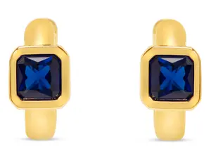 MS - Gold Huggie Hoop Earrings - Blue Sapphire