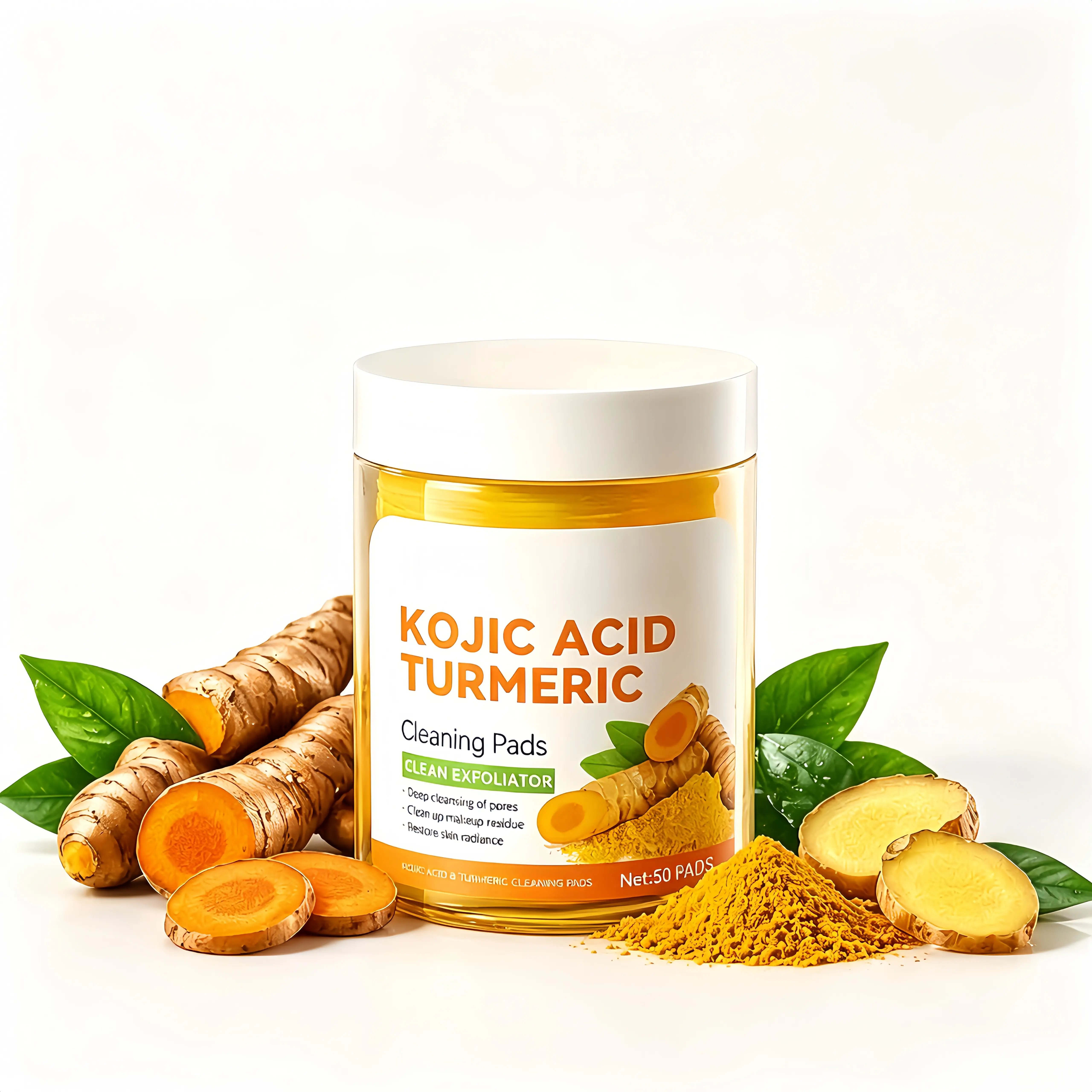 50-Count Kojic Acid Turmeric Exfoliating Cleansing Pads, Gentle Daily Skin Care Face Cleanser for Sensitive Skin & Teens, Evens Tone & Boosts Refreshed Complexion, Youth, Adults, 36 Months, Kojic + Turmeric