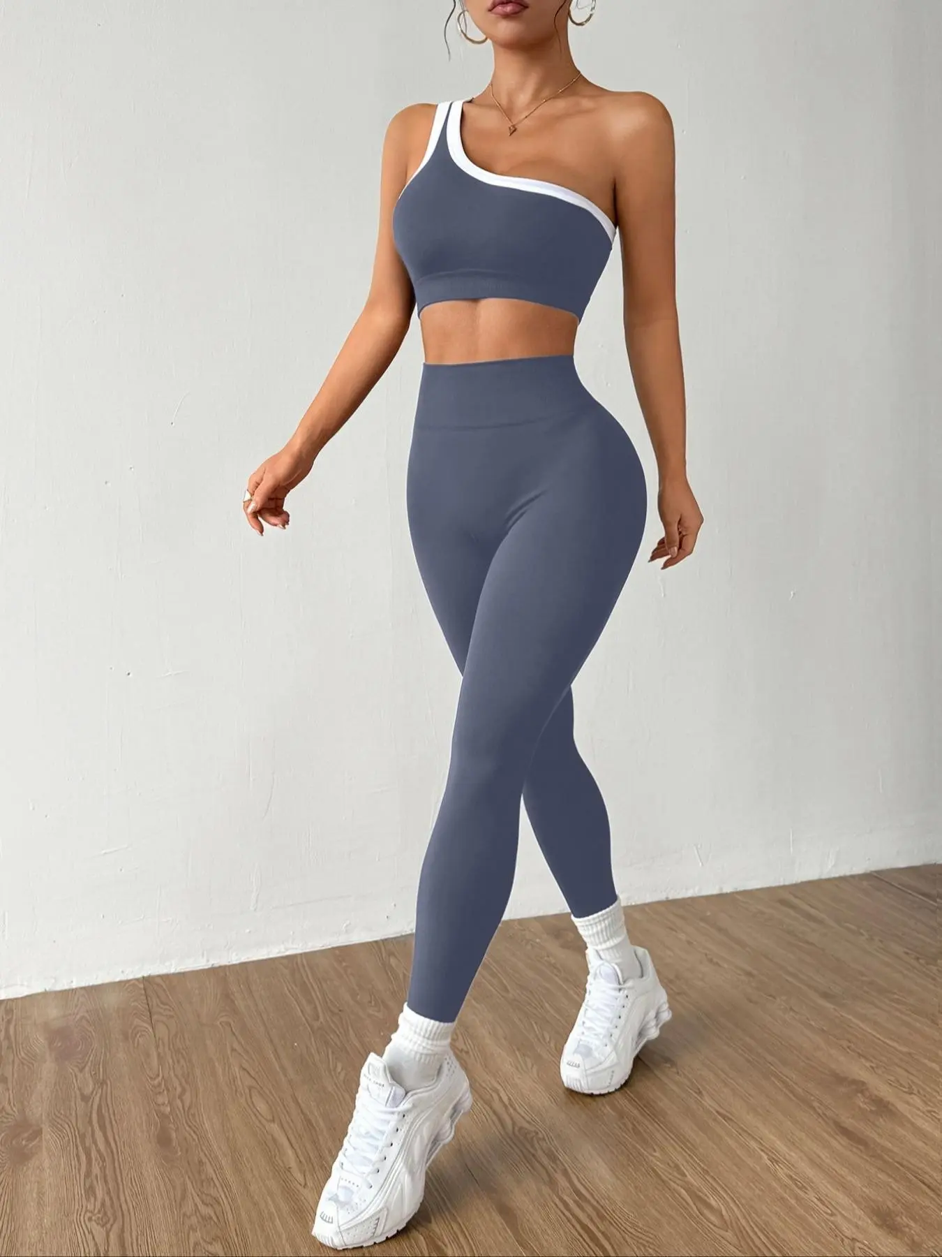 Women's Two-Piece Set, Exercise Clothing Set, Colorblock Side Straps Breathable High Waist Yoga Gym Workout Gear, Sports Clothing for Active Lifestyle, High Waisted Sportswear